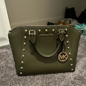 Michael Kors army green purse! Gold studs! Used!